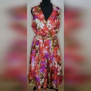 Jessica Howard Multicolor Floral Sleeveless V-neck Midi Dress